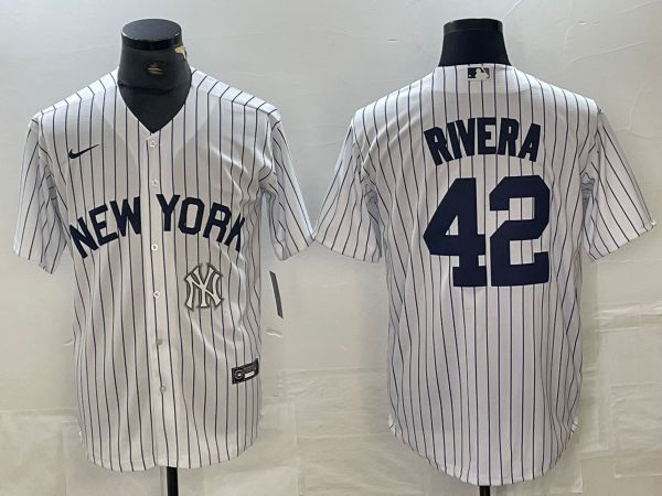 Men New York Yankees 42 Rivera White Stripe Game Nike 2024 MLB Jersey style 2